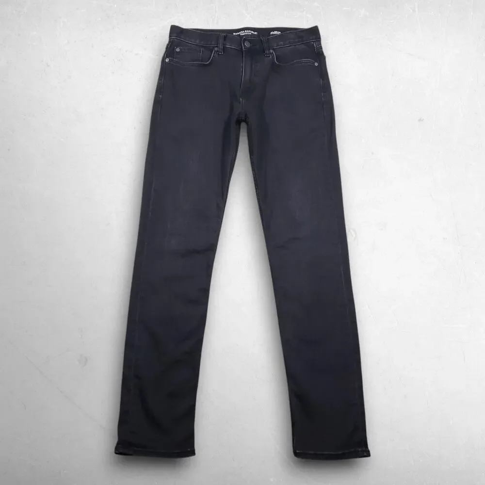 Banana Republic Traveler Straight Leg Slim Fit Jeans Men 31x32 Black Denim Retro